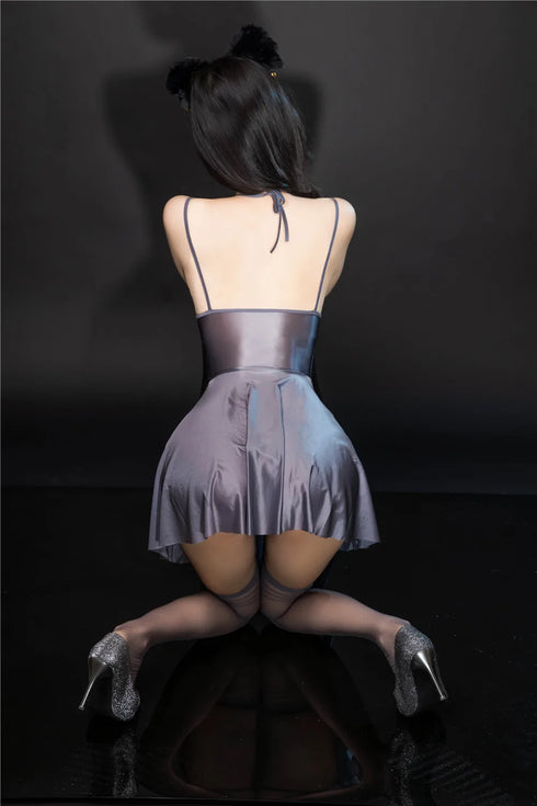 Satin Smooth Backless Pleated Micro Mini Dress for Women